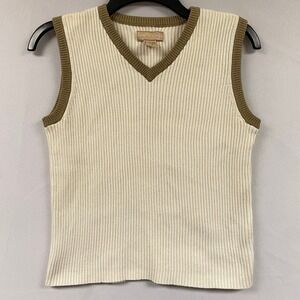 Vtg Aeropostale Small Cream Brown Ribbed Knit VNeck Sleeveless Sweater Vest Y2K
